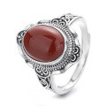 wholesale S925 Sterling Silver Vintage Retro Ethnic Style Oval Red Agate with Elegant Pattern Unique Design Ring-0-4