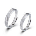 wholesale S925 Sterling Silver Korean Fashion Ring Set with Zirconia, Minimalist Creative Adjustable Couple's Open Ring Pair-0-4