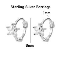 wholesale 999 Silver Women's Four-Leaf Clover Heart-Shaped Pure Silver Non-Removable Ear Cuff Hoop Earrings-Five-pointed star white diamond sterling silver earrings