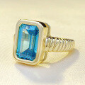 wholesale S925 Sterling Silver 8*12mm Aquamarine Rectangular Ring for Women, Minimalist and Fashionable European Style-0-1