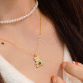 wholesale S925 Sterling Silver Red Elk Mini Cute Bear Emerald Necklace for Women, Small Pendant Design Collarbone Chain-0-4