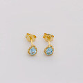wholesale Sterling Silver Plated with Gold, March Birthstone Natural Aquamarine Earrings for Women, Japanese Korean Style Birthday Gift-0-0
