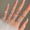 wholesale S925 Sterling Silver French New Arrival Ring for Women, Sweet and Elegant Pink Heart Geometric Zircon Design-0-2
