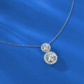 wholesale S925 Silver New Double Star Pendant Necklace with 6-8mm Round White Diamonds, a Versatile and Fashionable Item-0-3