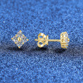 Sterling Silver Moissanite Stud Earrings, Four-Leaf Clover Design, Dainty and Sweet Style-0-0