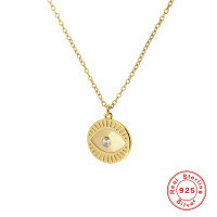 wholesale S925 Sterling Silver Geometric Eye Pendant with Rhinestones, Round Choker Necklace, Trendy INS Style-Gold
