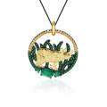 wholesale S925 Silver Green Agate Gemstone Pendant with Designer High-End Animal and Natural Elements Necklace-0-4