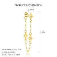 wholesale S925 Sterling Silver Cross-Border Trendy Star Tassel Chain Earrings with Zircon, Small and Exquisite Design-E5089-Gold/Single 925 Silver