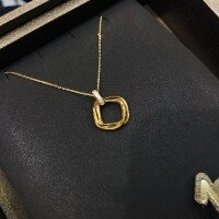 wholesale Metal geometric fashion lightweight luxury micro-paved zirconia square necklace for women interlocking chain, ins TikTok live-xb310-gold