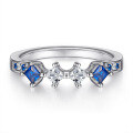 wholesale S925 Sterling Silver Combination Set Ring for Women, Trendy Heart-Shaped Personality Fashion European and American Blue Gemstone Ring, Light Luxury High-End-0-2