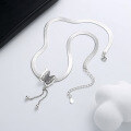 wholesale S925 sterling silver snake bone chain with zirconia butterfly fringe necklace, trendy and edgy for stylish girls, luxury and niche accessory-0-2