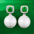 wholesale S925 Sterling Silver New Simulated Emerald Pearl Ear Studs Earrings, Small and Exquisite Style-0-0