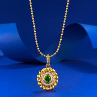 wholesale S925 silver Bohemian-style round pendant fashion versatile adjustable necklace for daily wear-N432 Green Diamond>925 Silver