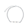 wholesale S925 Sterling Silver Geometric Double Layer Zircon and Shell Pearl Bracelet, Gentle and Elegant Mother's Day Gift-0-0