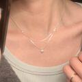 wholesale S925 Sterling Silver Double Layer Single Diamond Bamboo Snake Bone Chain, Korean Minimalist Niche Design Elegant Versatile Collarbone Necklace-0-1