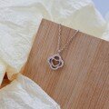wholesale S925 Sterling Silver Maker's Four-Leaf Clover Full Diamond Hollow-Out Heart Pendant Necklace, Fashionable Minimalist Niche Design Collarbone Chain-0-1