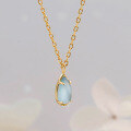 wholesale S925 silver plated with 14k gold, spring Japanese retro style aquamarine necklace by Dunli Jewelry-0-0