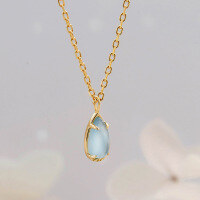 wholesale S925 silver plated with 14k gold, spring Japanese retro style aquamarine necklace by Dunli Jewelry-Aquamarine Necklace 925 Silver