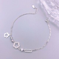 wholesale S925 Sterling Silver Crushed Silver Hollow Openwork Diamond-Inlaid Five-Leaf Flower Bracelet Fashion Minimalist Niche Geometric Design Jewelry-Peach Blossom Silver Bracelet 925 Silver