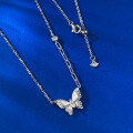 wholesale S925 Sterling Silver Vintage Plant-inspired Brushed Dreamy Butterfly Necklace, Fashionable and Versatile High-end Pendant-0-2