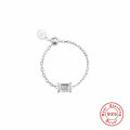 wholesale S925 Sterling Silver Adjustable Open Ring with Simulated Zirconia, Ins Chain Design for Women-0-12