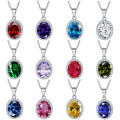 wholesale 925 Sterling Silver Zodiac Round Zircon Necklace for Women High-End Sense Versatile Colored Gemstone Pendant Cross-Border Best-Seller Necklaces-0-0