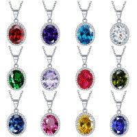 wholesale 925 Sterling Silver Zodiac Round Zircon Necklace for Women High-End Sense Versatile Colored Gemstone Pendant Cross-Border Best-Seller Necklaces-White【April】 925 silver