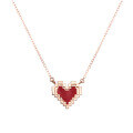 wholesale 925 Sterling Silver Red Mosaic Heart Necklace for Women, Minimalist Small Design, Peach Heart, Luxurious High-End Feel Collarbone Chain-0-4