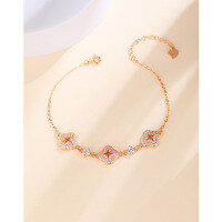 wholesale S925 Sterling Silver Simple Style Floral Diamond-Inlaid Bracelet for Women, Korean and Japanese Fashion, Cubic Zirconia, Ins Style Silver Jewelry-Rose gold bracelet>925 silver