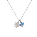 wholesale 925 Silver Korean Fashion Versatile Minimalist Blue Zircon Inlaid Four-Leaf Clover Necklace for Women, High-End-0-4