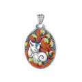wholesale S990 Sterling Silver Retro Chinese Style Ethnic Dripping Glaze Double-Sided Hollow Nine-Tailed Fox DIY Pendant Accessory-0-4