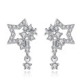 wholesale S925 Sterling Silver Star Full Diamond Tassel Earrings for Women, Five-Point Star Exquisite Zirconia Tassel Long Drop Earrings-0-4