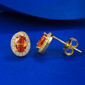 wholesale Metal Material: 925 Silver Gold Plated Mu Jing Jewelry Live Xiaohongshu Style 4*6 Oval Fanta Orange Ear Studs Simple and Fashionable Versatile-0-3