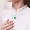wholesale S925 Sterling Silver Natural Chalcedony Chinese Style Ruyi Lock Pendant Necklace for Women, Vintage Ice Green Light Luxury Versatile Jewelry Gift-0-5