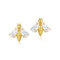 wholesale S925 Sterling Silver Japanese Korean Small Fresh Cute Little Bee Stud Earrings with Zircon for Women, Versatile Earrings for Wholesale-0-5