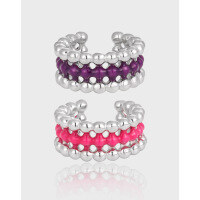 wholesale S925 Sterling Silver Small and Minimalist Multi-layer Bead Resin Drop Ear Cuffs for Women, Unique and Niche-Platinum Rose Red Epoxy &gt; 925 Silver