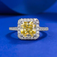 wholesale S925 silver ladies' diamond ring with pink, yellow, and white diamonds, 7*7 cushion-shaped halo setting-R125 Yellow No. 6