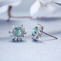 S925 Silver Inlaid Natural Weicui Sunflower Stud Earrings-0-1