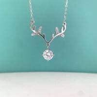 wholesale Titanium Steel Cross-border TikTok Journey with You Moissanite Necklace, Minimalist Design Small Four-Prong Antler Pendant Women's Wholesale-One carat (high carbon diamond) necklace>925 silver