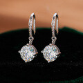 Metal Earrings Women Six-Claw Studs Simple Elegant Wedding Moissanite Gift Fringe Drops-0-4