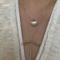 wholesale S925 Sterling Silver Minimalist Design Double-Sided Matte Shell Pearl Pendant Necklace, Light Luxury Layered Ins Style Collarbone Chain-0-3