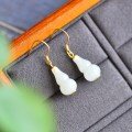 wholesale 925 silver gold-plated metal with gourd and Hetian jade earrings for certificate ancient-style jade ear hook cheongsam Hanfu ear accessories-0-2