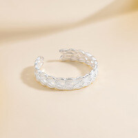 wholesale 925 Silver Fashionable Phoenix Tail Wheat Hollow Out Index Finger Ring for Women, Light Luxury Trendy Wide Band Open Adjustable Ring-xb773-white gold