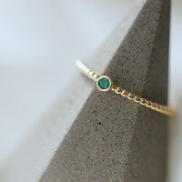 wholesale Sterling Silver Plated Cross-Border Hit Bean Ring with Emerald Green Zircon, Thin Twist Rope Wave Pattern, Daily Korean Style Niche Stackable Ring-Copper with gold plating Adjustable opening