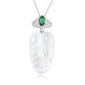 wholesale 925 Silver Gold-Plated Pendant with High-Carbon Diamond, White Chalcedony, Marquise Flower, and Golden Leaves, Versatile Women's Necklace-0-0