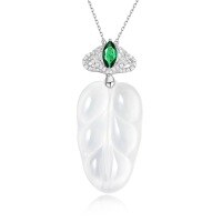 wholesale 925 Silver Gold-Plated Pendant with High-Carbon Diamond, White Chalcedony, Marquise Flower, and Golden Leaves, Versatile Women's Necklace-Muzo Green>Single pendant without chain