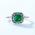 wholesale S925 Sterling Silver Thick Silver White Gold New Korean-Japanese Style Minimalist Malachite Ring Open Adjustable One-Piece Drop Shipping-0-2