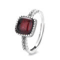 wholesale S925 Sterling Silver Vintage Country Style Wheat Grain Square Sugar Red Agate Blood Amber Stone Distressed Design Adjustable Ring-0-6