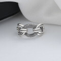 wholesale S925 sterling silver retro geometric chain rope Thai silver wide band-0-1