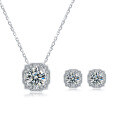 wholesale S925 Sterling Silver Plated Fashion Moissanite Jewelry Set with Certificate, Earrings and Necklace Set-0-4